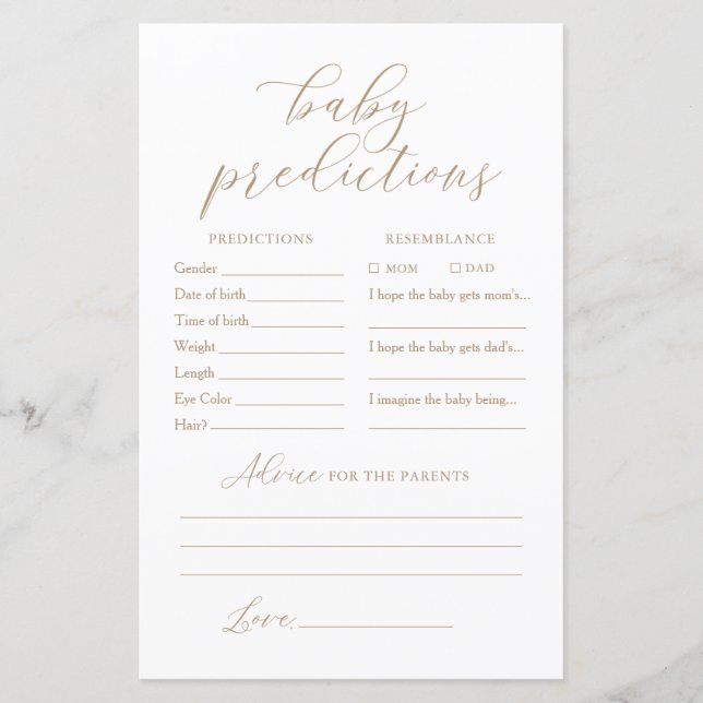 Elegantes Baby Predictions Advice Baby Shower Game (Vorderseite)