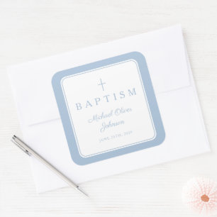 Elegantes Babyblaues Kreuz Junge Taufe Quadratischer Aufkleber