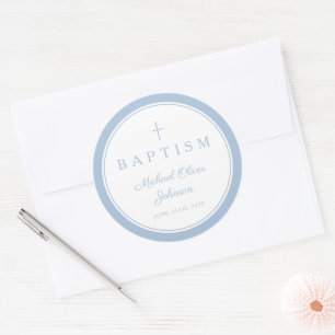 Elegantes Babyblaues Kreuz Junge Taufe Runder Aufkleber