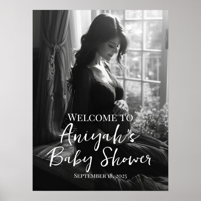 Elegantes Babydusche Foto Begrüßungszeichen Poster (Vorne)