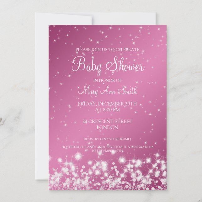 Elegantes Babyparty-Winter-Schein-Rosa Einladung (Vorderseite)