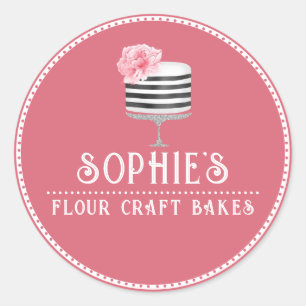 Elegantes Baker Pink Cake Logo Bakery Product Labe Runder Aufkleber