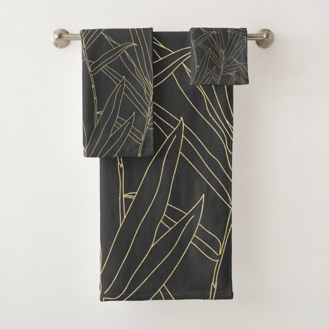 Elegantes Bambusfolien goldene Striche Design Badhandtuch Set (Insitu)