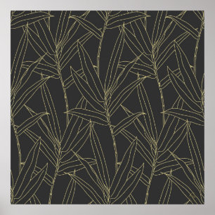 Elegantes Bambusfolien goldene Striche Design Poster