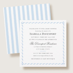 Elegantes Band Baby Shower Skript Streifen Blau Einladung