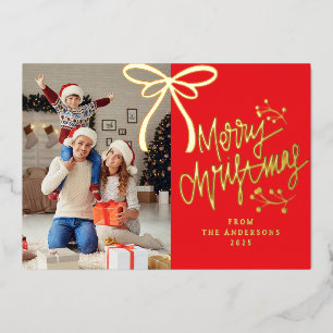 Elegantes Band- und Beeren-Weihnachts-Familienfoto Folien Feiertagskarte