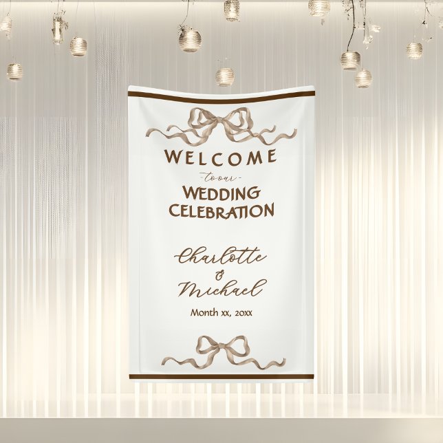 Elegantes Band und Schleife Warmbraune Romantische Banner (Elegant Ribbon & Bow Warm Brown Romantic Wedding Banner)