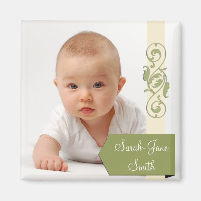 Elegantes Banner Baby Foto Keepake - Green Magnet (Vorne)