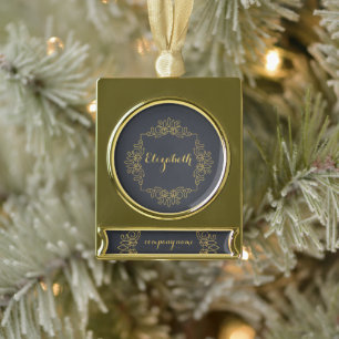 Elegantes Banner mit schwarzem Goldnamen, vergolde Banner-Ornament Gold
