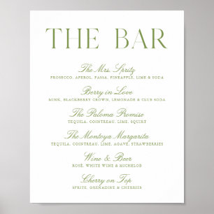 Elegantes Bar-Schild für Hochzeiten in Salbeigrün Poster