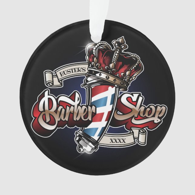 Elegantes Barberloch und Crown-Logo personalisiere Ornament (Vorderseite)