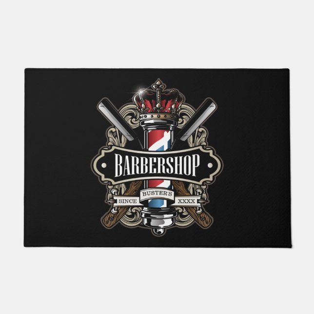 Elegantes Barbershop-Logo personalisieren 24" x 36 Fußmatte (Vorderseite)