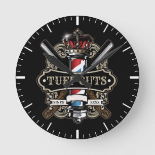 Elegantes Barbershop-Logo personalisieren 2 Runde Wanduhr