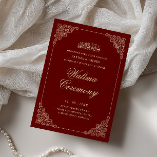Elegantes Barock-Gold Burgunderrot Walima-Zeremoni Einladung