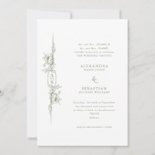 Elegantes Barockgeschoss Grüne Blumenfeier Einladung