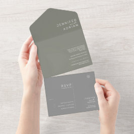 Elegantes Battleship Gray Minimal Modernes Siegel All In One Einladung