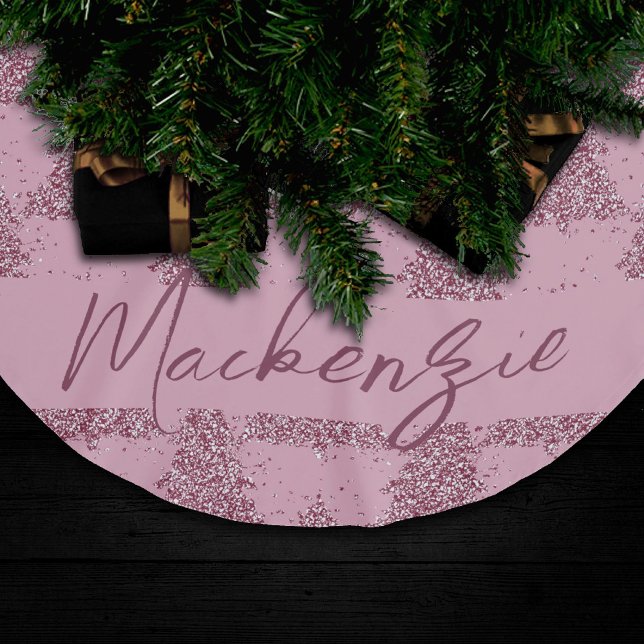 Elegantes Baummuster | Dusty Mauve Pink Custom Polyester Weihnachtsbaumdecke (Von Creator hochgeladen)