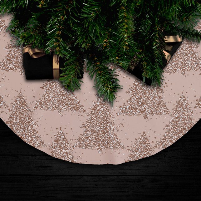 Elegantes Baummuster | Glam Rose Gold Weihnachten Polyester Weihnachtsbaumdecke (Von Creator hochgeladen)