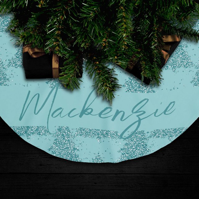 Elegantes Baummuster | Luxe Aqua Mint Custom Polyester Weihnachtsbaumdecke (Von Creator hochgeladen)