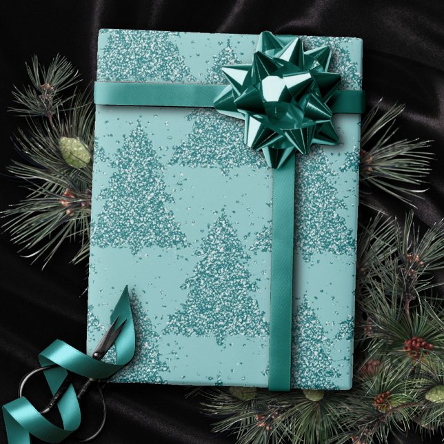 Elegantes Baummuster | Luxe Aqua Mint Weihnachten Geschenkpapier (Von Creator hochgeladen)