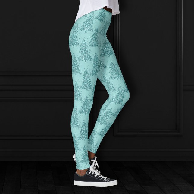 Elegantes Baummuster | Luxe Aqua Mint Weihnachten Leggings (Von Creator hochgeladen)