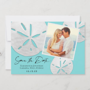 Elegantes Beach Aquamarines White Sand Dollars Fot Save The Date