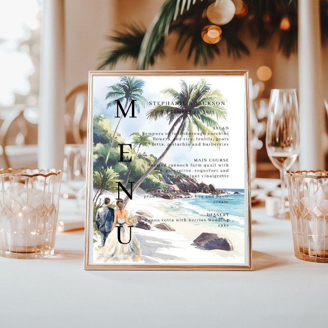 Elegantes Beach Classic Wedding Bar Menu Poster (Von Creator hochgeladen)