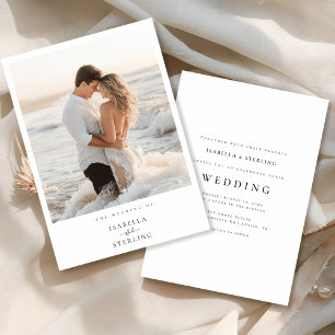 Elegantes Beach Foto Minimalistisch Hochzeit Einla Einladung