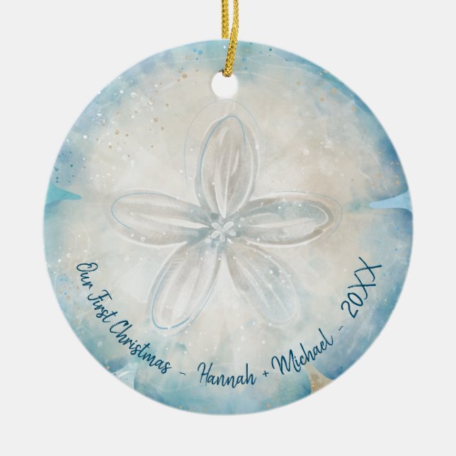 Elegantes Beach Foto Wasserfarbener Sand Dollar Keramik Ornament (Vorne)