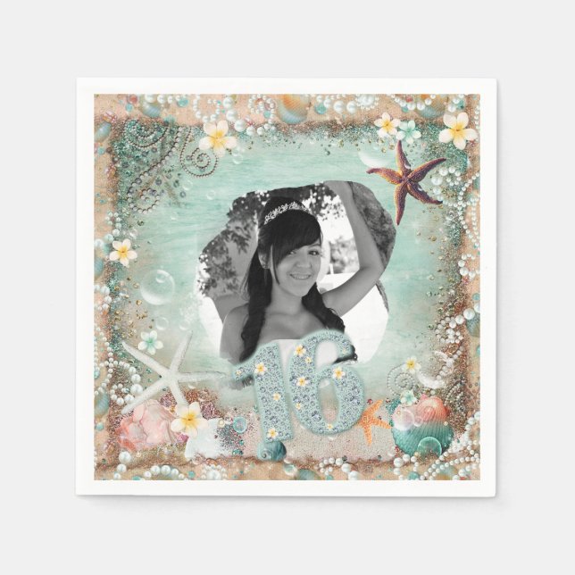 Elegantes Beach Sea Starfish Pearls Party Foto 16 Serviette (Vorderseite)