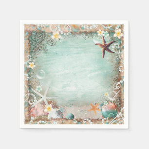 Elegantes Beach Sea Starfish & Pearls Party Serviette