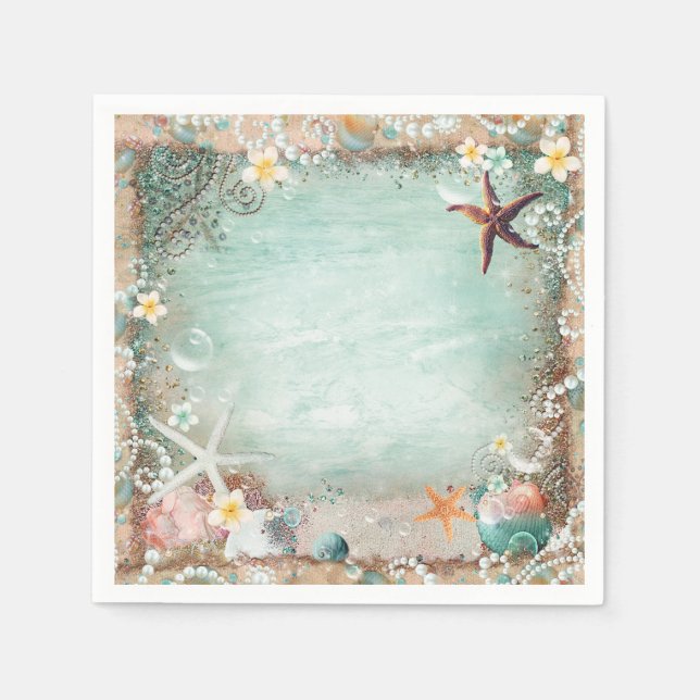 Elegantes Beach Sea Starfish & Pearls Party Serviette (Vorderseite)