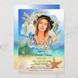 Elegantes Beach Starfish Muschel Brautparty Foto Einladung