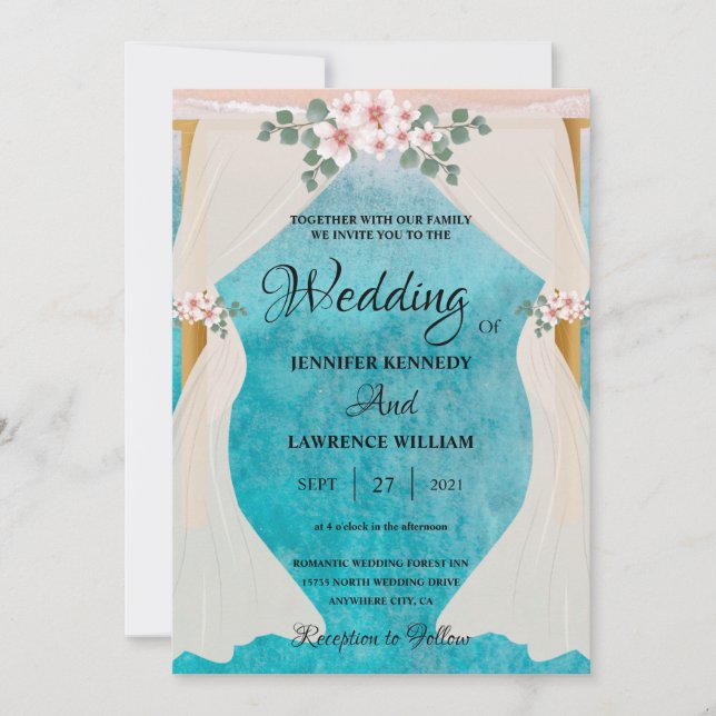 Elegantes Beach Tulle Arbor Foto Hochzeit Einladung (Vorderseite)