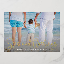 Elegantes Beach Vacation Foto Weihnachten Gold Folien Feiertagskarte