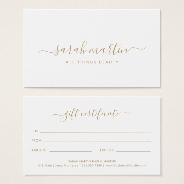 Elegantes Beauty Salon Gold Geschenkgutschein (Vorne & Hinten)