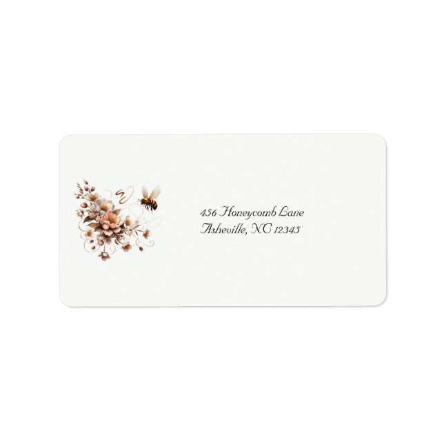 Elegantes Bee & Floral-Hochzeitsplatz Adressaufkleber (Vorne)