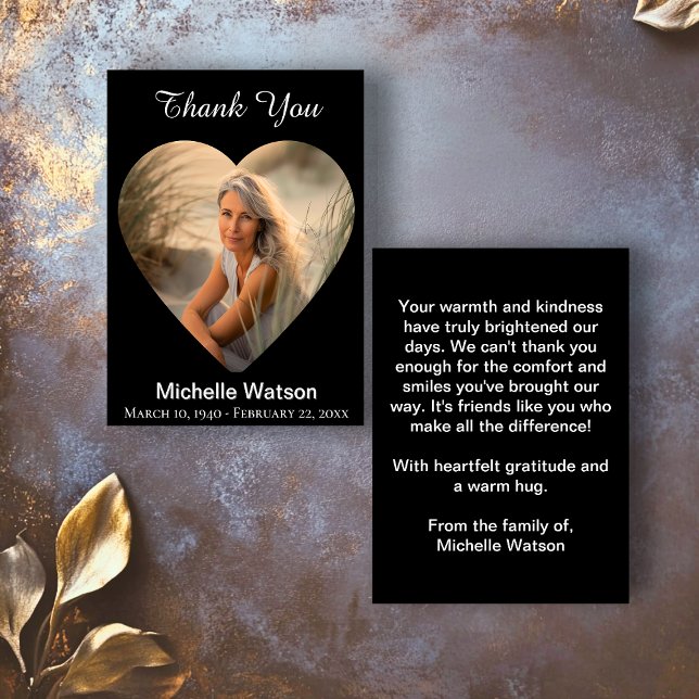 Elegantes Begräbnisherz Foto Dankeschön Karte (Elegant Funeral Heart Photo Thank You Card)
