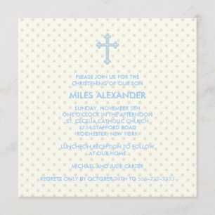 Elegantes Beige Blau Kreuz Jungen Taufkleidung Einladung