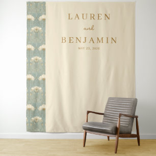 Elegantes Beige-Blumen- und Golddesign Wandteppich