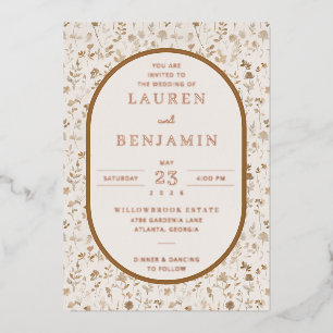 Elegantes Beige Blumenmuster Folieneinladung