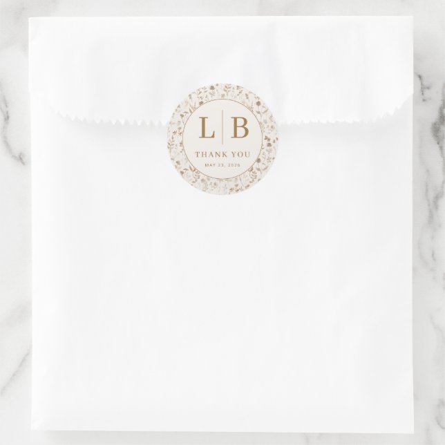 Elegantes beige Blumenmuster Runder Aufkleber (Tasche)