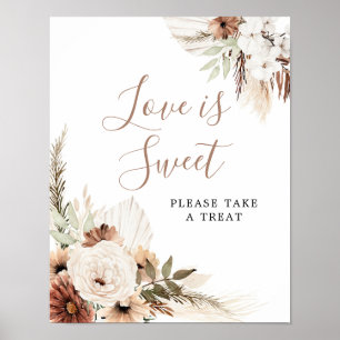 Elegantes Beige Boho Pampasgras Liebe ist süß Poster
