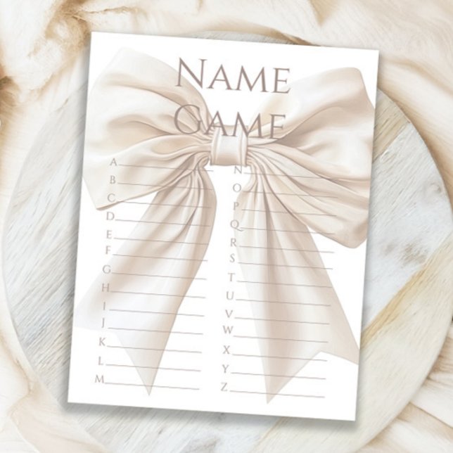 Elegantes Beige Bow Baby Shower Name Game (Von Creator hochgeladen)
