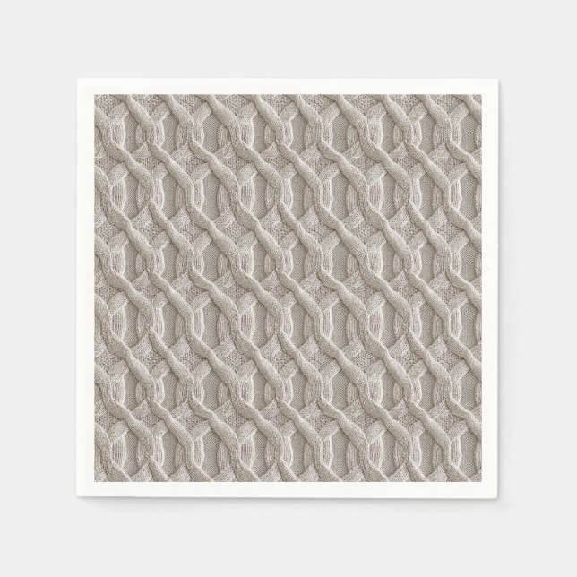 Elegantes Beige Cable-Strick-Muster Serviette (Vorderseite)
