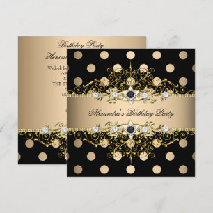 Elegantes Beige Creme Gold Schwarz Polka Geburtsta Einladung