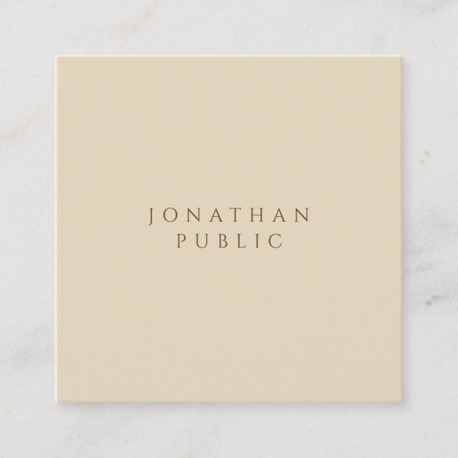 Elegantes Beige Einfaches Template Minimalistisch  Quadratische Visitenkarte (Vorderseite)