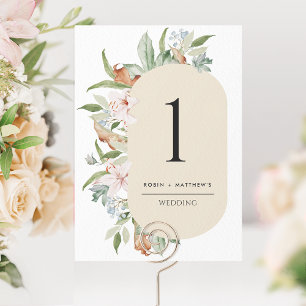Elegantes Beige, Erdige Blüten Hochzeitstischnumme
