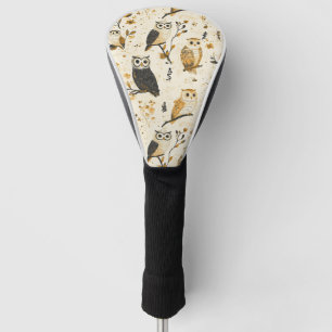 Elegantes Beige-Eulen-Wildlife-Botanik-Muster Golf Headcover