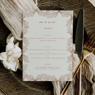 Elegantes Beige-Flora-Creme Hochzeitstisch Menükarte